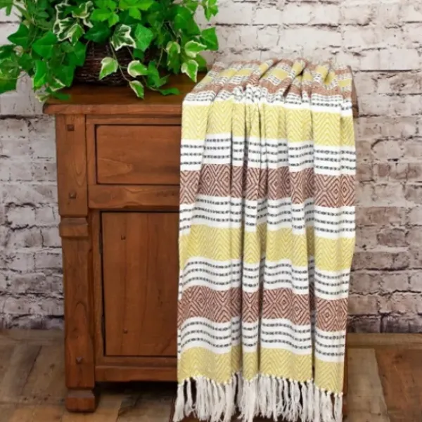 Blankets & Throws-Kirkland's Home Rust And Neon Herringbone Multi Striped Throw Red
