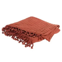 Blankets & Throws-Kirkland's Home Rust Cable Knit Tassel Throw Orange