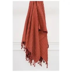 Blankets & Throws-Kirkland's Home Rust Cable Knit Tassel Throw Orange