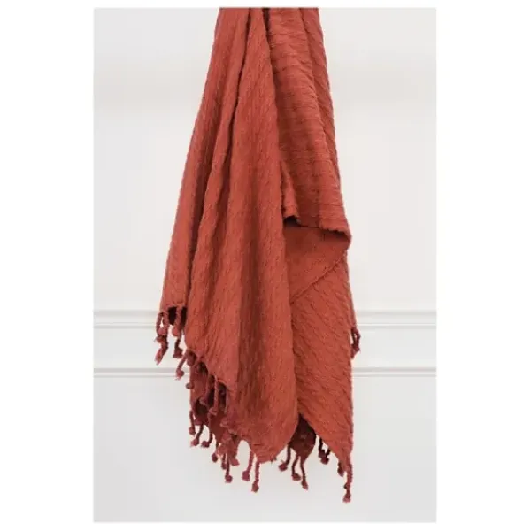 Blankets & Throws-Kirkland's Home Rust Cable Knit Tassel Throw Orange