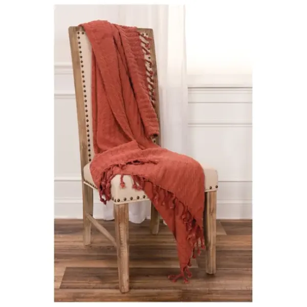 Blankets & Throws-Kirkland's Home Rust Cable Knit Tassel Throw Orange