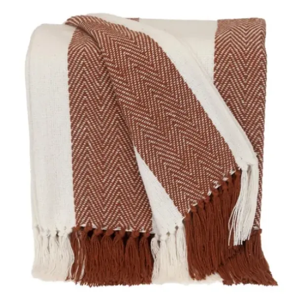 Blankets & Throws-Kirkland's Home Rust Chalet Striped Fringe Throw Red/White