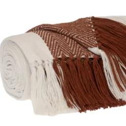 Blankets & Throws-Kirkland's Home Rust Chalet Striped Fringe Throw Red/White