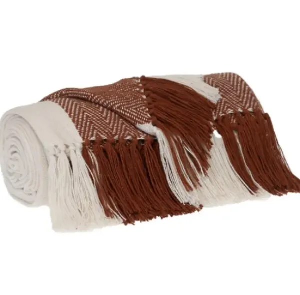 Blankets & Throws-Kirkland's Home Rust Chalet Striped Fringe Throw Red/White