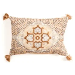 Pillows-Kirkland's Home Rust Embroidered Medallion Lumbar Pillow Orange