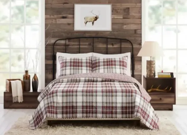 Quilts-Kirkland's Home Rust Plaid Camden Full/Queen 3-Pc. Quilt Set Red/Gray/Ivory
