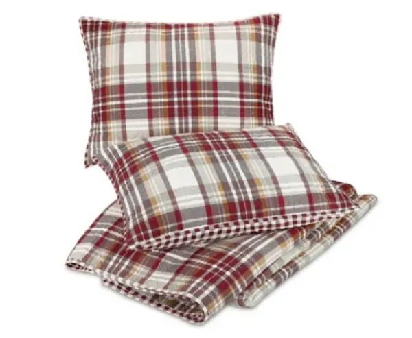 Quilts-Kirkland's Home Rust Plaid Camden Full/Queen 3-Pc. Quilt Set Red/Gray/Ivory