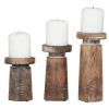 Candle Holders-Kirkland's Home Rust Rustic Mango Wood 3-Pc. Candle Holder Set White/Brown