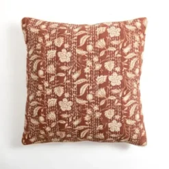 Pillows-Kirkland's Home Rust Stitched Blossoms Pillow Red