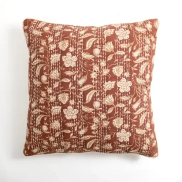 Pillows-Kirkland's Home Rust Stitched Blossoms Pillow Red