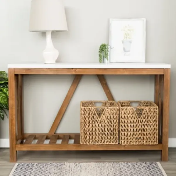 Console Tables-Kirkland's Home Rustic A-Frame Marble And Walnut Console Table