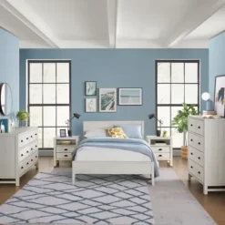 Beds & Headboards-Kirkland's Home Rustic Eggshell Wood Panel Full Bed Frame White