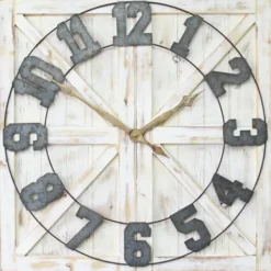 Clocks-Kirkland's Home Rustic Farmhouse White Square Wall Clock