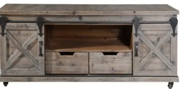 Tv Stands & Media Consoles-Kirkland's Home Rustic Fir Wood Barn Door Tv Stand Gray