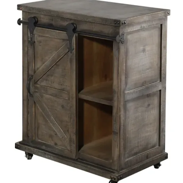 Cabinets & Sideboards-Kirkland's Home Rustic Fir Wood Rolling Barn Door Cabinet Gray