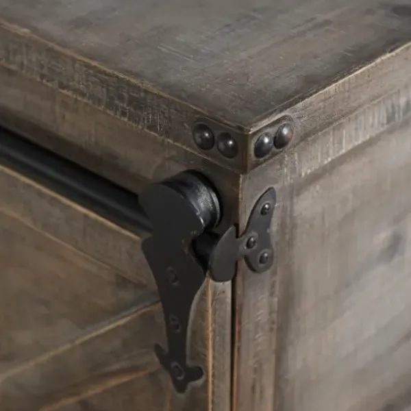 Cabinets & Sideboards-Kirkland's Home Rustic Fir Wood Rolling Barn Door Cabinet Gray