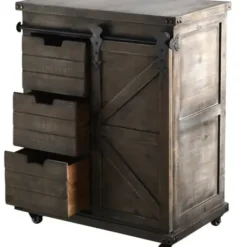 Cabinets & Sideboards-Kirkland's Home Rustic Fir Wood Rolling Barn Door Cabinet Gray
