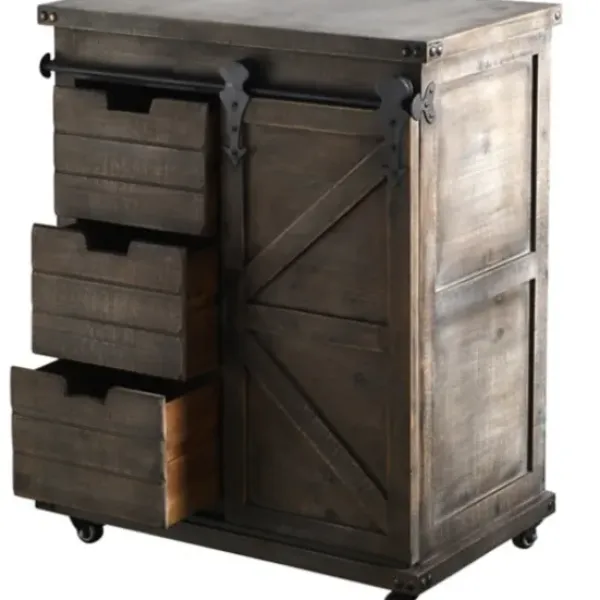 Cabinets & Sideboards-Kirkland's Home Rustic Fir Wood Rolling Barn Door Cabinet Gray
