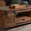 Coffee Tables-Kirkland's Home Rustic Fir Wood Rolling Barn Door Coffee Table Tan