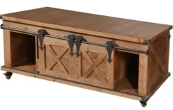 Coffee Tables-Kirkland's Home Rustic Fir Wood Rolling Barn Door Coffee Table Tan