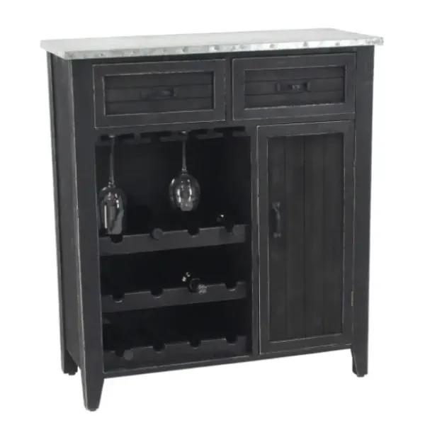Cabinets & Sideboards-Kirkland's Home Rustic Galvanized Top Wine Cabinet Black