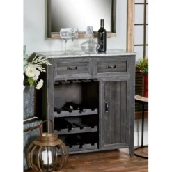 Cabinets & Sideboards-Kirkland's Home Rustic Galvanized Top Wine Cabinet Black