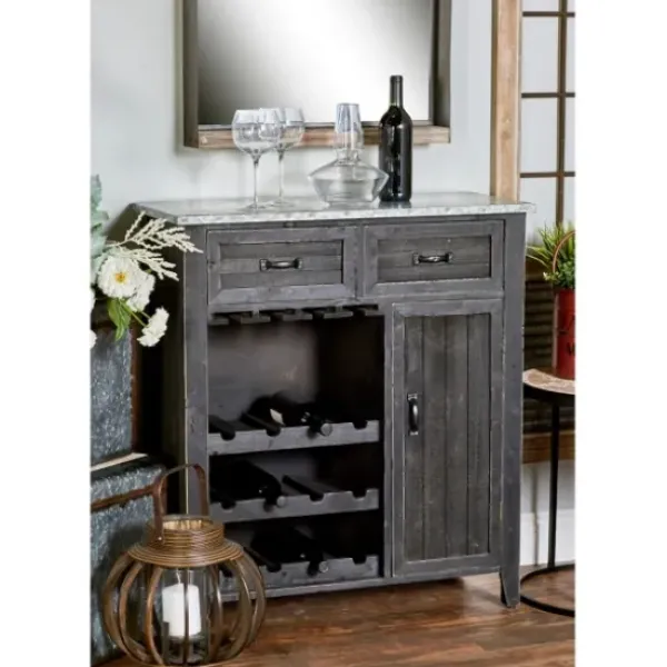 Cabinets & Sideboards-Kirkland's Home Rustic Galvanized Top Wine Cabinet Black