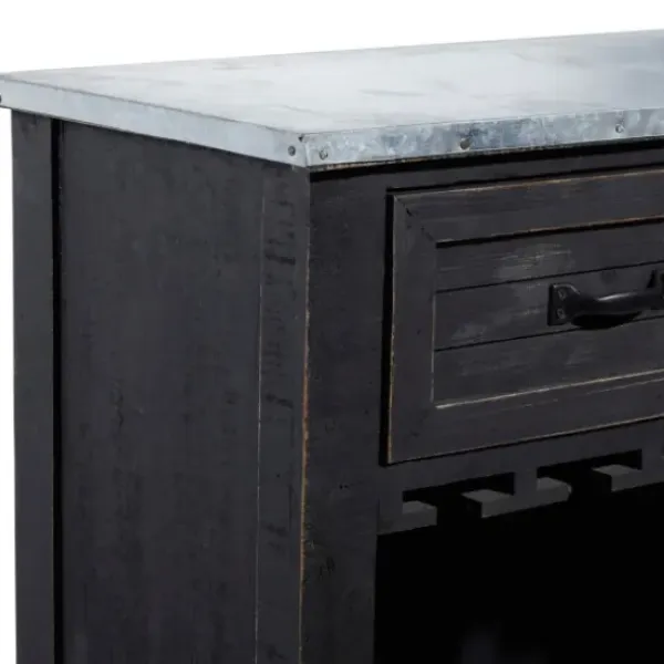 Cabinets & Sideboards-Kirkland's Home Rustic Galvanized Top Wine Cabinet Black