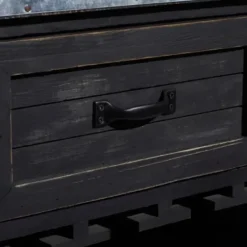 Cabinets & Sideboards-Kirkland's Home Rustic Galvanized Top Wine Cabinet Black