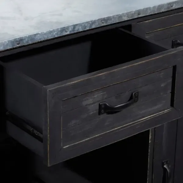 Cabinets & Sideboards-Kirkland's Home Rustic Galvanized Top Wine Cabinet Black
