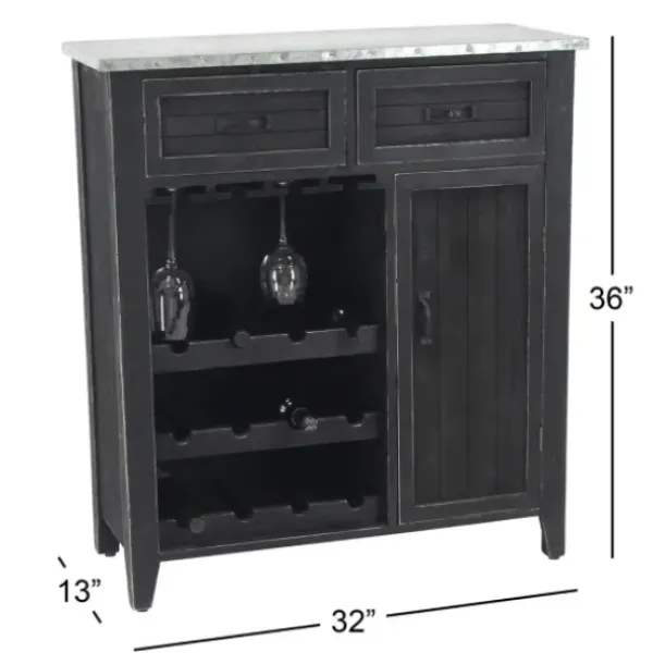 Cabinets & Sideboards-Kirkland's Home Rustic Galvanized Top Wine Cabinet Black