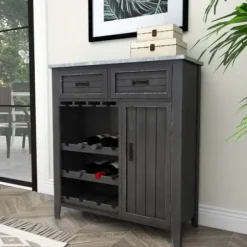 Cabinets & Sideboards-Kirkland's Home Rustic Galvanized Top Wine Cabinet Black