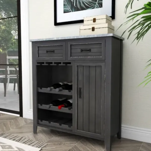 Cabinets & Sideboards-Kirkland's Home Rustic Galvanized Top Wine Cabinet Black