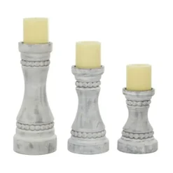 Candle Holders-Kirkland's Home Rustic Gray Carved 3-Pc. Candle Holder Set White/Gray