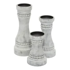 Candle Holders-Kirkland's Home Rustic Gray Carved 3-Pc. Candle Holder Set White/Gray