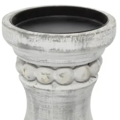 Candle Holders-Kirkland's Home Rustic Gray Carved 3-Pc. Candle Holder Set White/Gray