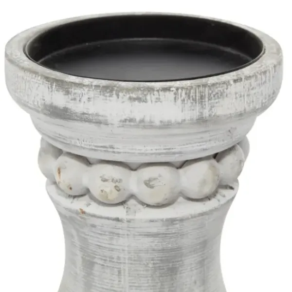 Candle Holders-Kirkland's Home Rustic Gray Carved 3-Pc. Candle Holder Set White/Gray