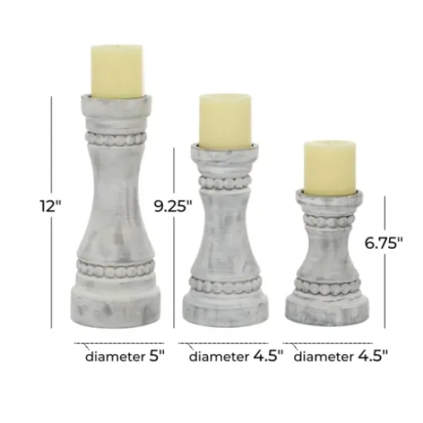Candle Holders-Kirkland's Home Rustic Gray Carved 3-Pc. Candle Holder Set White/Gray