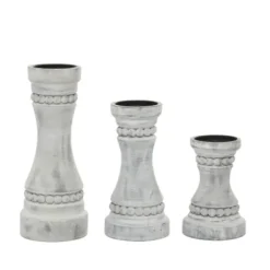 Candle Holders-Kirkland's Home Rustic Gray Carved 3-Pc. Candle Holder Set White/Gray