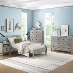 Beds & Headboards-Kirkland's Home Rustic Gray Pine Panel Twin Bed Frame