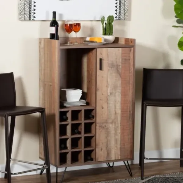 Cabinets & Sideboards-Kirkland's Home Rustic Hairpin Wine Cabinet Brown