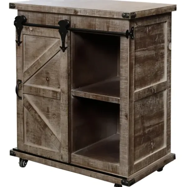 Cabinets & Sideboards-Kirkland's Home Rustic Natural Fir Wood Rolling Barn Door Cabinet Tan