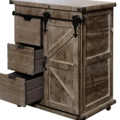 Cabinets & Sideboards-Kirkland's Home Rustic Natural Fir Wood Rolling Barn Door Cabinet Tan