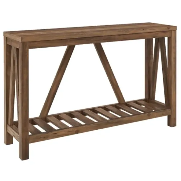 Console Tables-Kirkland's Home Rustic Oak A-Frame Console Table Brown