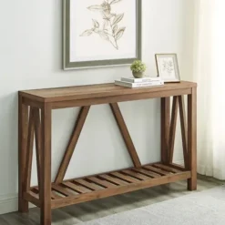 Console Tables-Kirkland's Home Rustic Oak A-Frame Console Table Brown