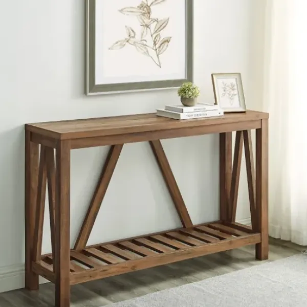 Console Tables-Kirkland's Home Rustic Oak A-Frame Console Table Brown