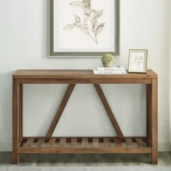 Console Tables-Kirkland's Home Rustic Oak A-Frame Console Table Brown