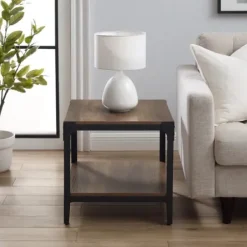 Accent & End Tables-Kirkland's Home Rustic Oak Angle Iron Accent Tables, Set Of 2 Brown