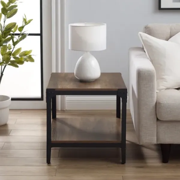 Accent & End Tables-Kirkland's Home Rustic Oak Angle Iron Accent Tables, Set Of 2 Brown