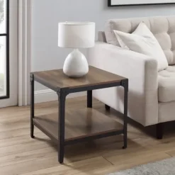 Accent & End Tables-Kirkland's Home Rustic Oak Angle Iron Accent Tables, Set Of 2 Brown